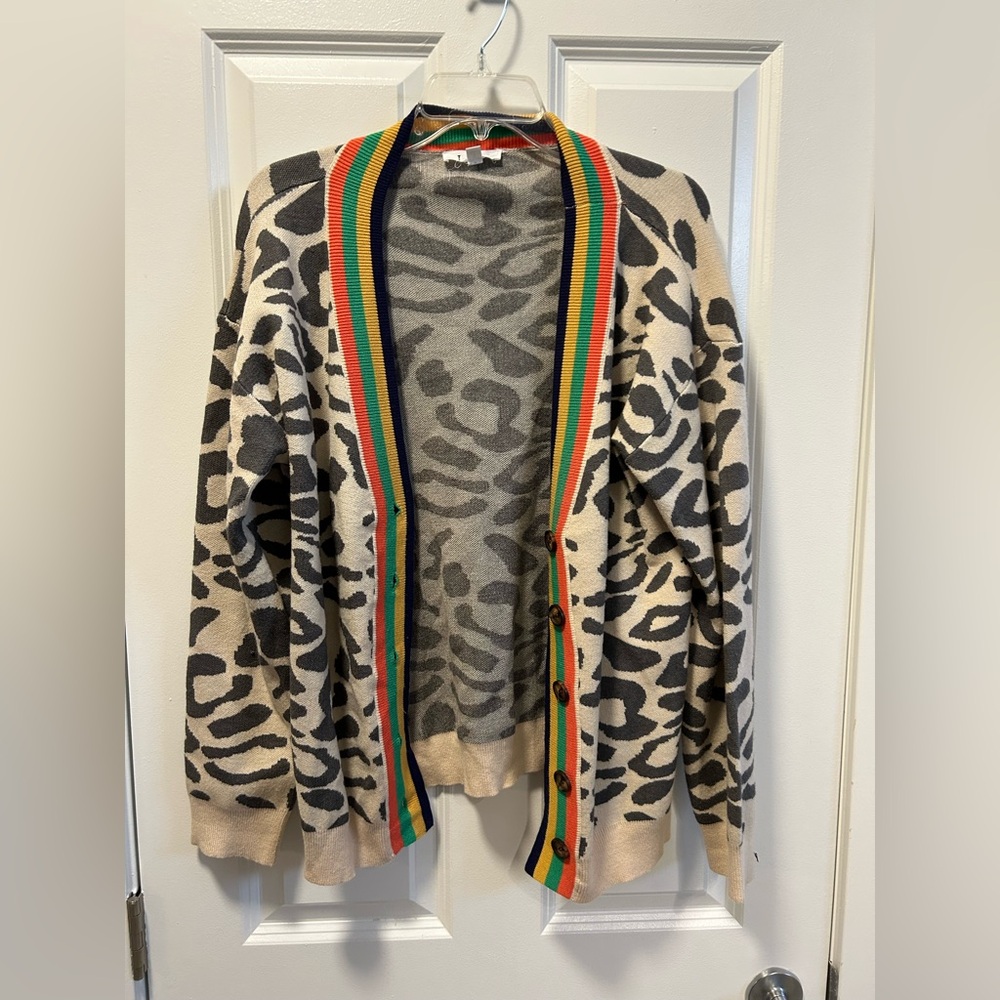 THML animal print sweater with rainbow trim